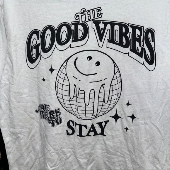 H&M good vibes tee graphic t-shirt crewneck short sleeve mirrorball smiley face - Picture 3 of 10